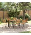 vidaXL Garden Dining Set 7 pcs Grey and Brown Poly Rattan — Size: 150 cm table length