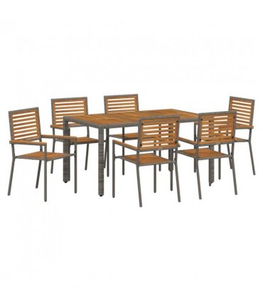 vidaXL Garden Dining Set 7 pcs Grey and Brown Poly Rattan — Size: 150 cm table length