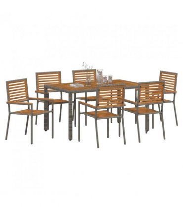 vidaXL Garden Dining Set 7 pcs Grey and Brown Poly Rattan — Size: 150 cm table length
