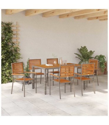 vidaXL Garden Dining Set 7 pcs Grey and Brown Poly Rattan — Size: 150 cm table length