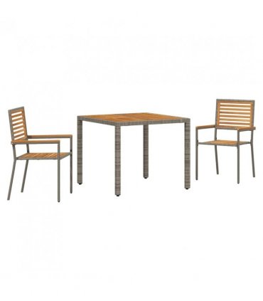 vidaXL Garden Dining Set 3 pcs Grey and Brown Poly Rattan — Size: 90 cm table length