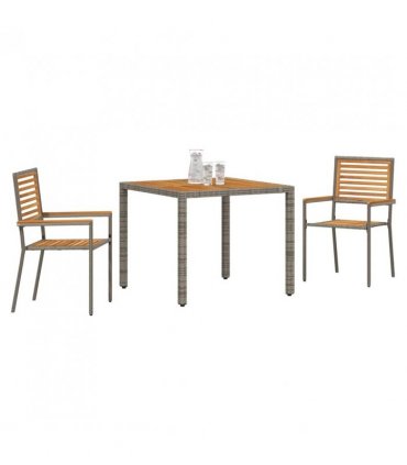 vidaXL Garden Dining Set 3 pcs Grey and Brown Poly Rattan — Size: 90 cm table length
