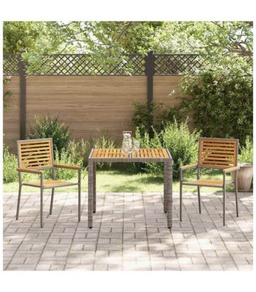 vidaXL Garden Dining Set 3 pcs Grey and Brown Poly Rattan — Size: 90 cm table length