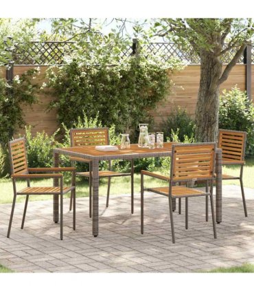 vidaXL Garden Dining Set 5 pcs Grey and Brown Poly Rattan — Size: 150 cm table length