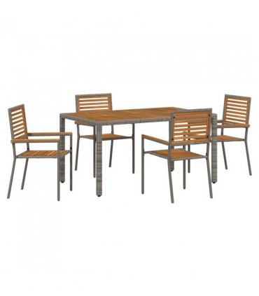 vidaXL Garden Dining Set 5 pcs Grey and Brown Poly Rattan — Size: 150 cm table length