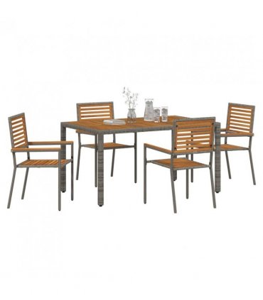 vidaXL Garden Dining Set 5 pcs Grey and Brown Poly Rattan — Size: 150 cm table length