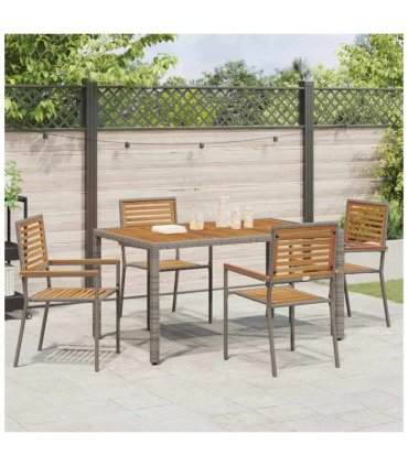 vidaXL Garden Dining Set 5 pcs Grey and Brown Poly Rattan — Size: 150 cm table length