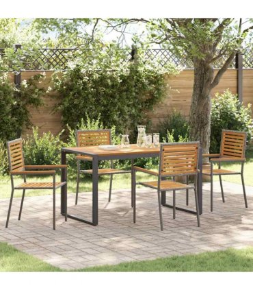 vidaXL Garden Dining Set 5 pcs Grey and Brown Poly Rattan — Size: 140 cm table length