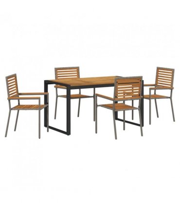 vidaXL Garden Dining Set 5 pcs Grey and Brown Poly Rattan — Size: 140 cm table length