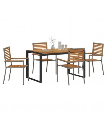 vidaXL Garden Dining Set 5 pcs Grey and Brown Poly Rattan — Size: 140 cm table length