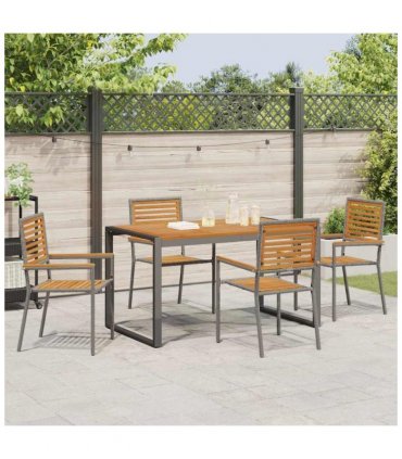 vidaXL Garden Dining Set 5 pcs Grey and Brown Poly Rattan — Size: 140 cm table length