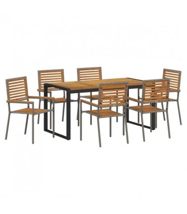 vidaXL Garden Dining Set 7 pcs Grey and Brown Poly Rattan — Size: 160 cm table length