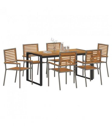 vidaXL Garden Dining Set 7 pcs Grey and Brown Poly Rattan — Size: 160 cm table length