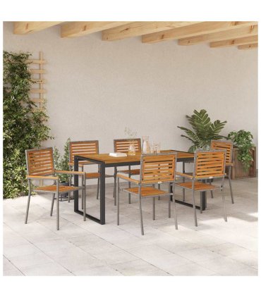 vidaXL Garden Dining Set 7 pcs Grey and Brown Poly Rattan — Size: 160 cm table length