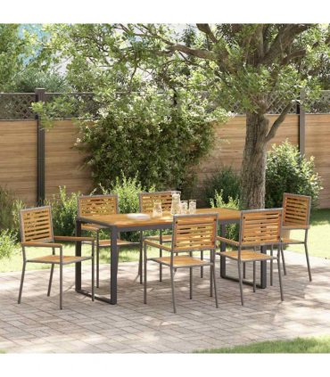 vidaXL Garden Dining Set 7 pcs Grey and Brown Poly Rattan — Size: 180 cm table length