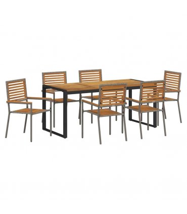 vidaXL Garden Dining Set 7 pcs Grey and Brown Poly Rattan — Size: 180 cm table length