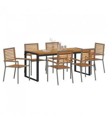 vidaXL Garden Dining Set 7 pcs Grey and Brown Poly Rattan — Size: 180 cm table length