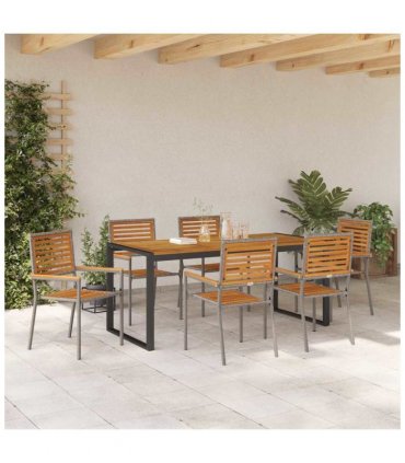vidaXL Garden Dining Set 7 pcs Grey and Brown Poly Rattan — Size: 180 cm table length