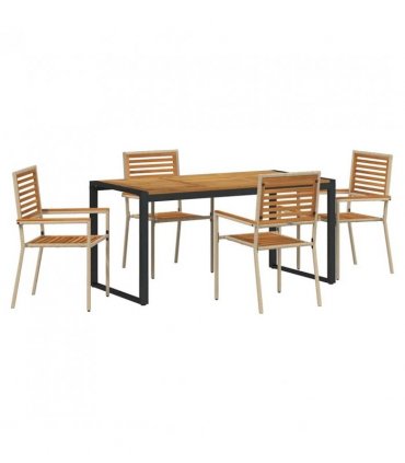 vidaXL Garden Dining Set 5 pcs Beige and Brown Poly Rattan — Size: 160 cm table length