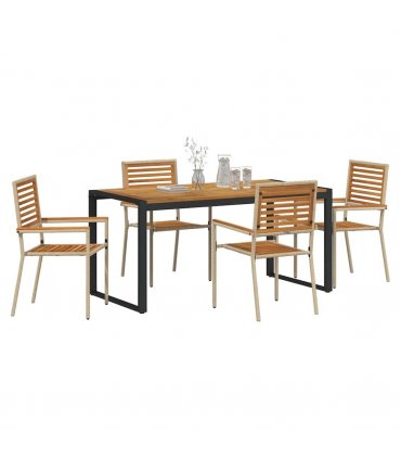 vidaXL Garden Dining Set 5 pcs Beige and Brown Poly Rattan — Size: 160 cm table length