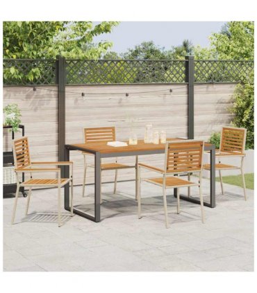 vidaXL Garden Dining Set 5 pcs Beige and Brown Poly Rattan — Size: 160 cm table length