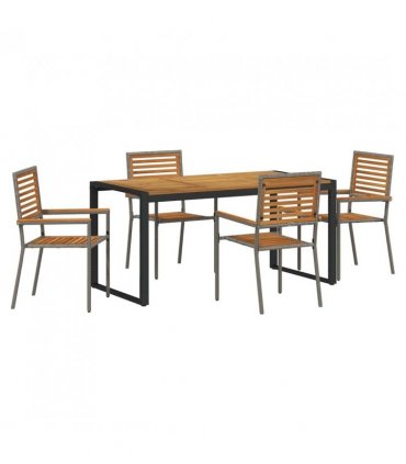 vidaXL Garden Dining Set 5 pcs Grey and Brown Poly Rattan — Size: 160 cm table length