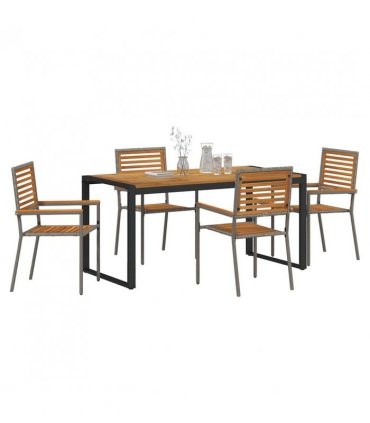 vidaXL Garden Dining Set 5 pcs Grey and Brown Poly Rattan — Size: 160 cm table length