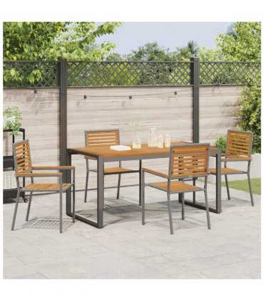 vidaXL Garden Dining Set 5 pcs Grey and Brown Poly Rattan — Size: 160 cm table length
