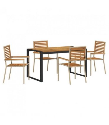 vidaXL Garden Dining Set 5 pcs Beige and Brown Poly Rattan — Size: 140 cm table length