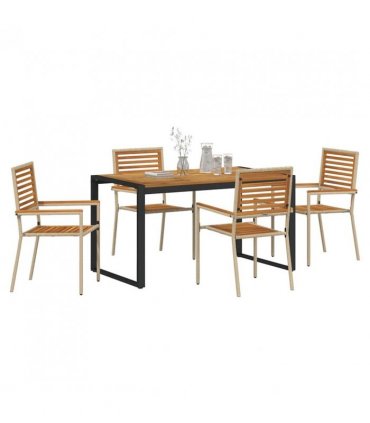 vidaXL Garden Dining Set 5 pcs Beige and Brown Poly Rattan — Size: 140 cm table length