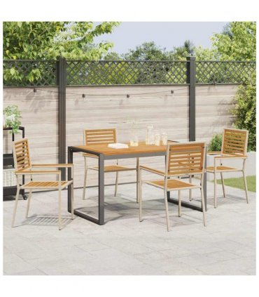 vidaXL Garden Dining Set 5 pcs Beige and Brown Poly Rattan — Size: 140 cm table length
