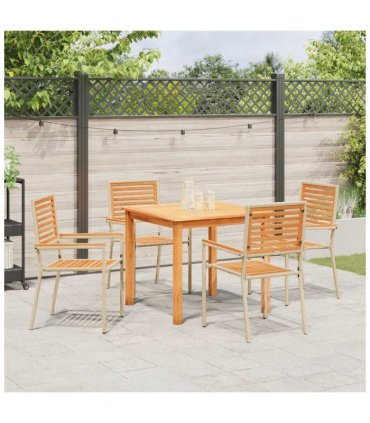 vidaXL Garden Dining Set 5 pcs Beige Solid Acacia Wood — Size: 85 cm table length