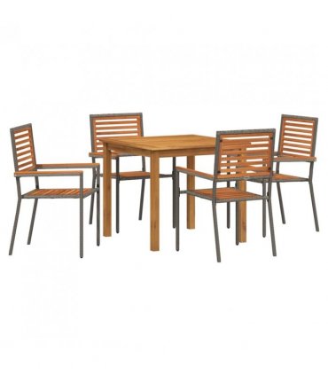 vidaXL Garden Dining Set 5 pcs Grey Solid Acacia Wood — Size: 85 cm table length