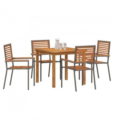 vidaXL Garden Dining Set 5 pcs Grey Solid Acacia Wood — Size: 85 cm table length