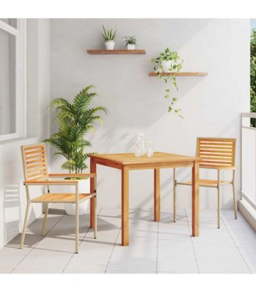 vidaXL Garden Dining Set 3 pcs Beige Solid Acacia Wood — Size: 85 cm table length