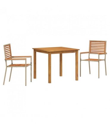vidaXL Garden Dining Set 3 pcs Beige Solid Acacia Wood — Size: 85 cm table length
