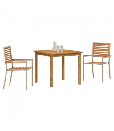 vidaXL Garden Dining Set 3 pcs Beige Solid Acacia Wood — Size: 85 cm table length