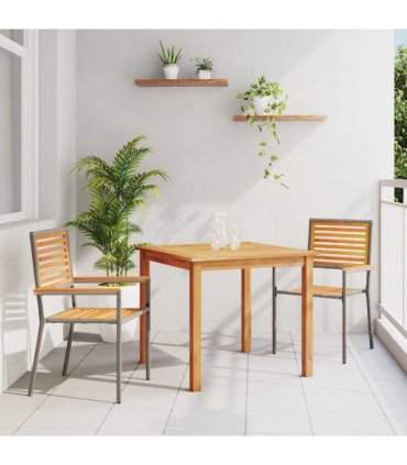 vidaXL Garden Dining Set 3 pcs Grey Solid Acacia Wood — Size: 85 cm table length
