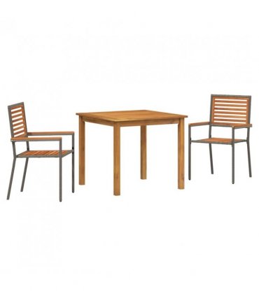 vidaXL Garden Dining Set 3 pcs Grey Solid Acacia Wood — Size: 85 cm table length