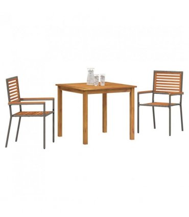 vidaXL Garden Dining Set 3 pcs Grey Solid Acacia Wood — Size: 85 cm table length