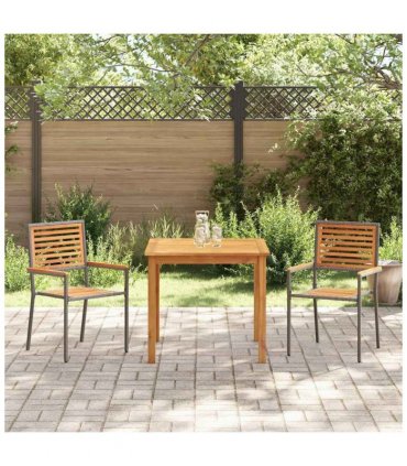 vidaXL Garden Dining Set 3 pcs Grey Solid Acacia Wood — Size: 85 cm table length