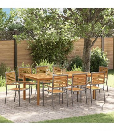 vidaXL Garden Dining Set 9 pcs Grey Solid Acacia Wood — Size: 200 cm table length
