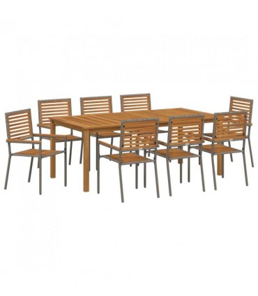 vidaXL Garden Dining Set 9 pcs Grey Solid Acacia Wood — Size: 200 cm table length