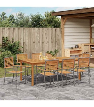 vidaXL Garden Dining Set 9 pcs Grey Solid Acacia Wood — Size: 200 cm table length