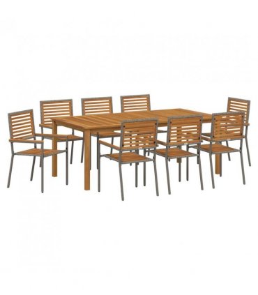 vidaXL Garden Dining Set 9 pcs Grey Solid Acacia Wood — Size: 200 cm table length