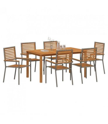 vidaXL Garden Dining Set 7 pcs Grey Solid Acacia Wood — Size: 150 cm table length