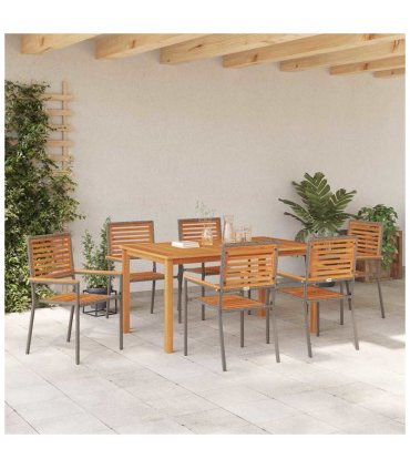 vidaXL Garden Dining Set 7 pcs Grey Solid Acacia Wood — Size: 150 cm table length