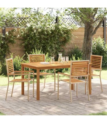 vidaXL Garden Dining Set 5 pcs Beige Solid Acacia Wood — Size: 150 cm table length
