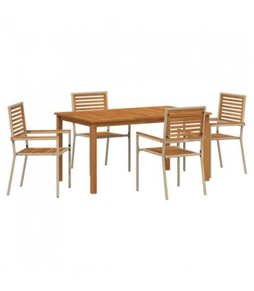vidaXL Garden Dining Set 5 pcs Beige Solid Acacia Wood — Size: 150 cm table length