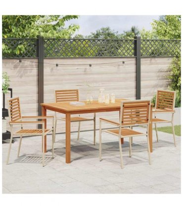 vidaXL Garden Dining Set 5 pcs Beige Solid Acacia Wood — Size: 150 cm table length